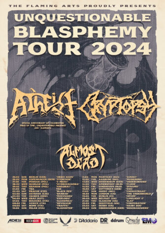 Atheist und Cryptopsy kommen auf „Unquestionable Blasphemy“ Tour 2024