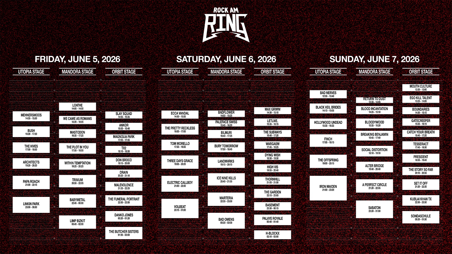 Der große Moment ist da – der Timetable für Rock am Ring 2026 Der große Moment ist da – der Timetable für Rock am Ring 2026