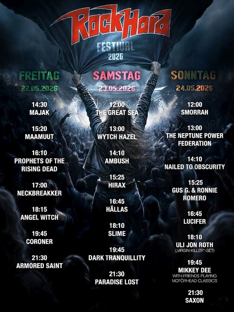 Rock Hard Festival gibt Finales Line Up und Tagesaufteilung bekannt - Die Running Order für das ROCK HARD FESTIVAL 2026 Rock Hard Festival gibt Finales Line Up und Tagesaufteilung bekannt - Die Running Order für das ROCK HARD FESTIVAL 2026